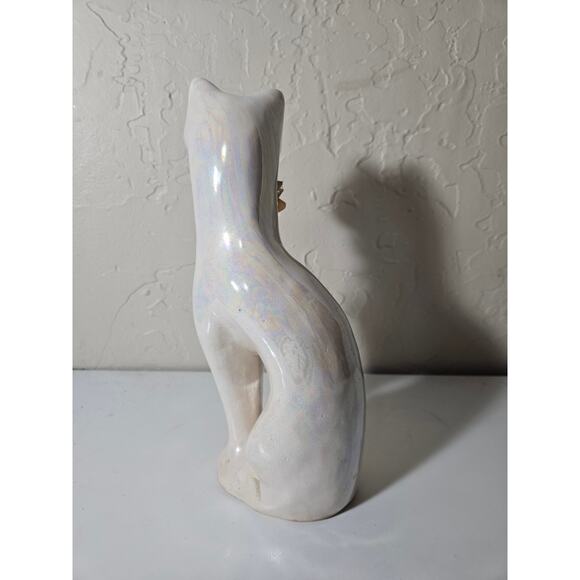 Vintage Iridescent White Ceramic Cat Figurine - Picture 2 of 2